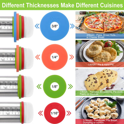 🔥Adjustable Stainless Steel Rolling Pin with Thickness Rings