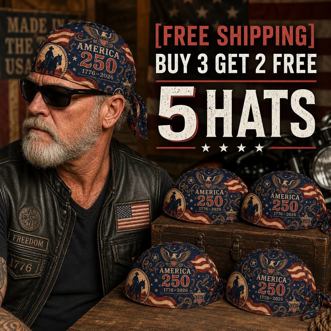 America 250 Cycling Pirate Hat / Biker Headwrap