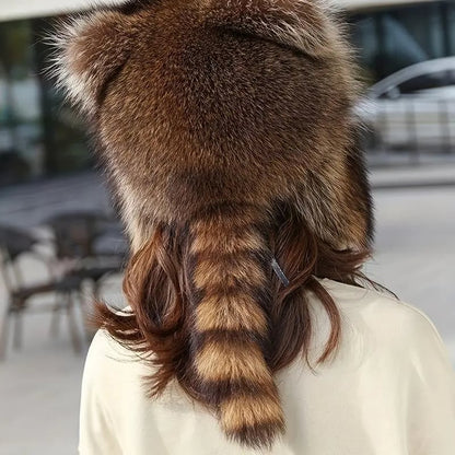 2025 Raccoon Tail Mood Hat – Retro Y2K Detachable Fluffy Earmuffs, Hypoallergenic Winter Accessory, Machine-Washable, Cozy Cottagecore Style for Outdoor and Casual Wear