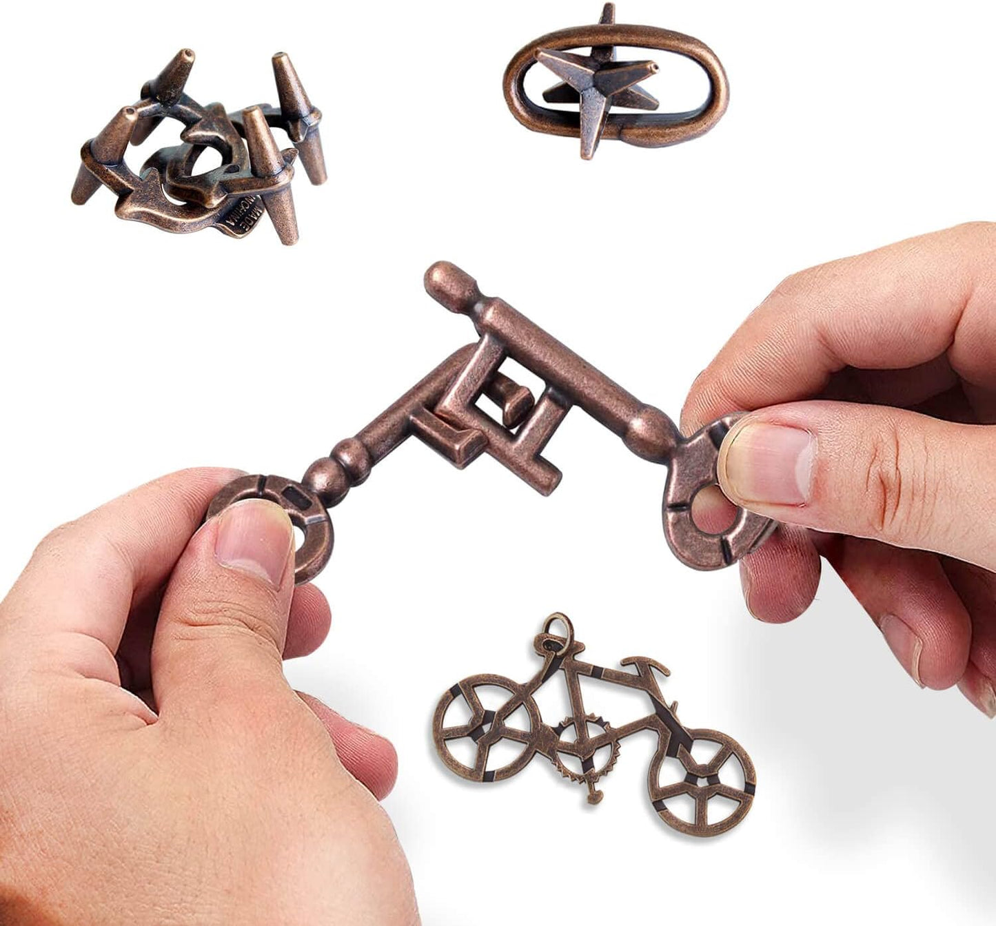 Jumbo Metal Brain Teaser Puzzles for Adults - 4 Pack Challenging 3D Mind Games