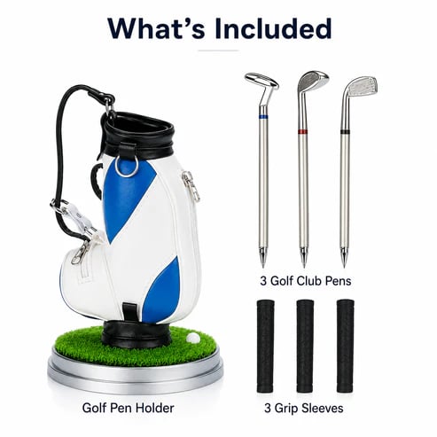 ⛳Golf Pen Holder + 3-Pen Set🏌️‍♂️Elevate Your Office Desk – A Hole-in-One for Style & Function