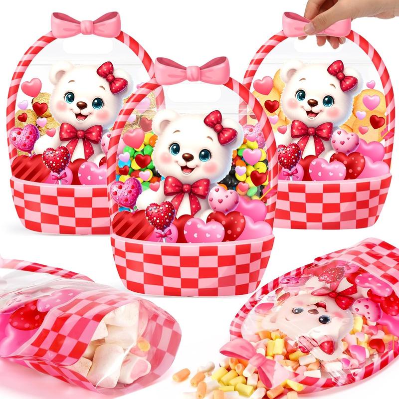 Easter Goodie Bags Plastic Candy Gift Bags with Handle Bunny Chick Pattern Transparent Treat Bags