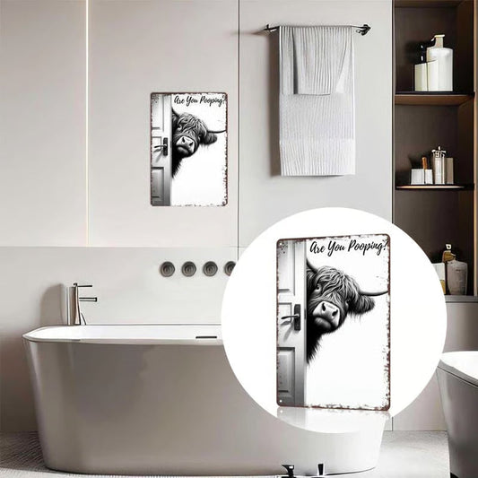 😂Vintage Highland Cow Sign – Funny"Are You Pooping?" Wall Decor