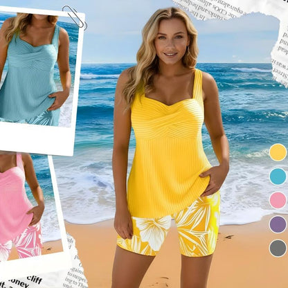 🔥🔥🔥Two-piece Body Covering Surplice Tankini Printed Boxer Swimsuit