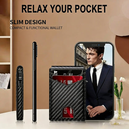 💼🔒Premium Aluminum RFID Blocking Minimalist Wallet for Men - Pop-Up Card Access, Money Clip & ID Window