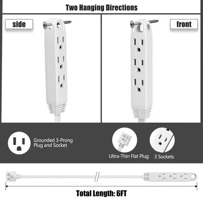 🔥🔥🏆#1 Bestselling🏆6FT Ultra Flat Plug Extension Cord Power Strip with 3 Outlets
