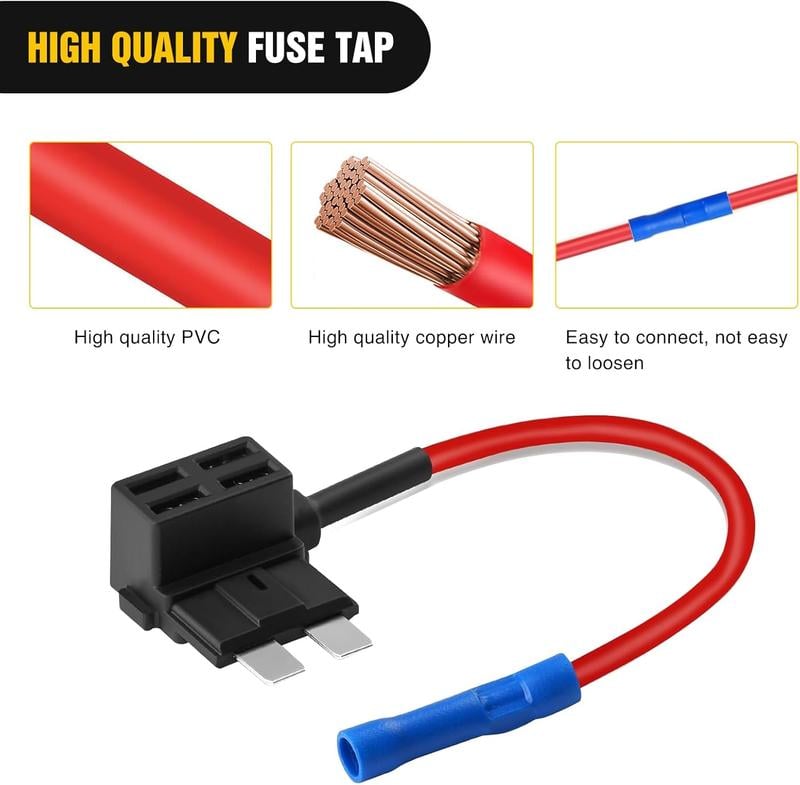 12 in 1 Universal Add-a-Circuit Kit (Micro2/Mini/LP/Std) – 12 Pcs Fuse Tap + 12 Pcs Fuse – No-Cut Solution for Car Dash Cam & LED🚗⚡