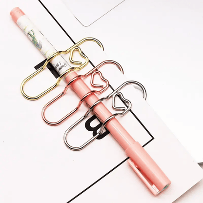 6Pcs- 3 Colors Heart Pen Clip Metal Pencil Clips Multifunctional Rose Gold Silver Carbon Steel Paperclip