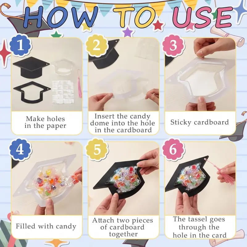 30-pack graduation cap candy cards, 2026 graduation candy dome greeting card gift with tassel chocolate box