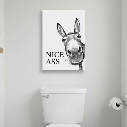 Funny Bathroom Wall Art - "Nice Ass" Donkey Print