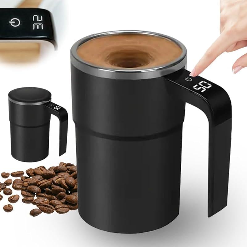 Electric coffee mug with a built-in LCD thermometer, perfect for brewing coffee, milk, cocoa, etc.