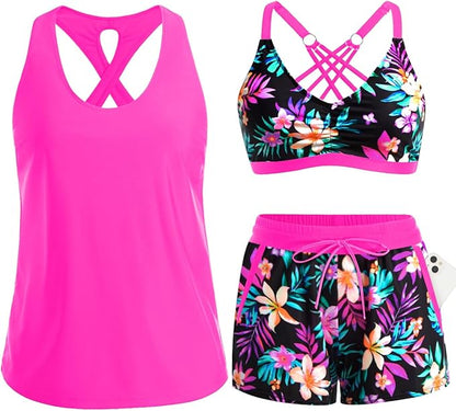 3 Piece Tankini with Shorts