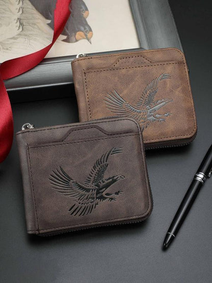 Men's Vintage Eagle Embossed Short Wallet