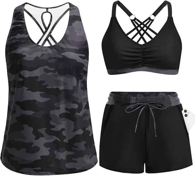 3 Piece Tankini with Shorts