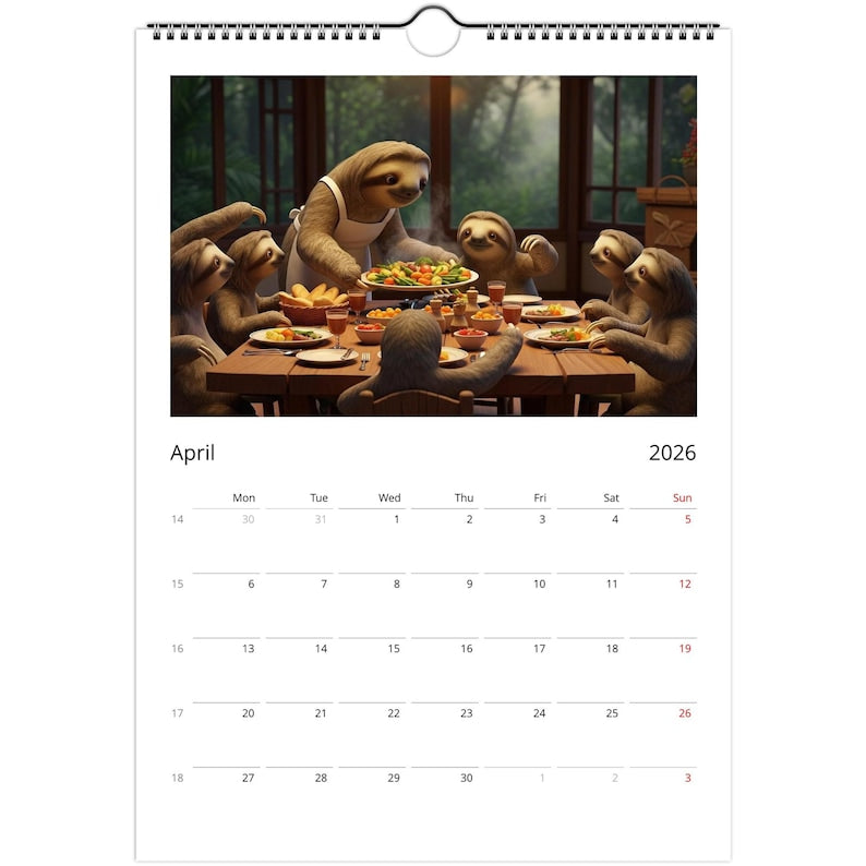 Sloth Calendar 2026 - Daily Activities