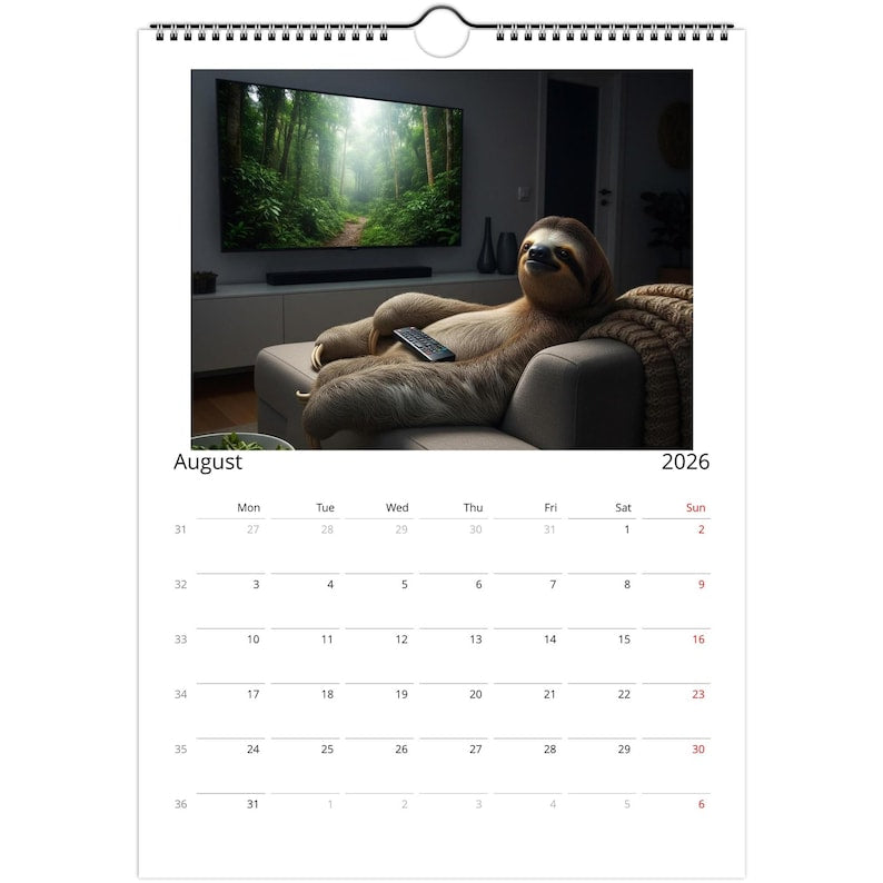 Sloth Calendar 2026 - Daily Activities