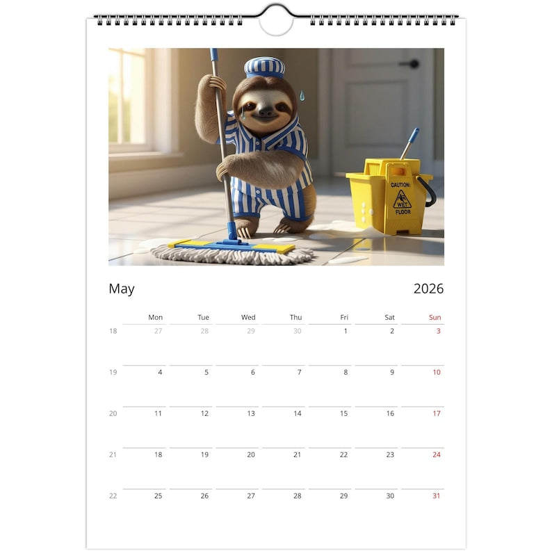 Sloth Calendar 2026 - Daily Activities