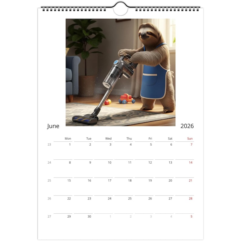 Sloth Calendar 2026 - Daily Activities