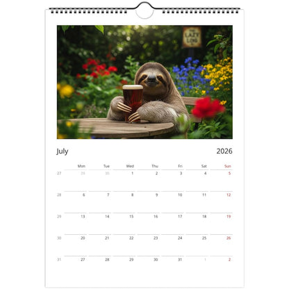 Sloth Calendar 2026 - Daily Activities