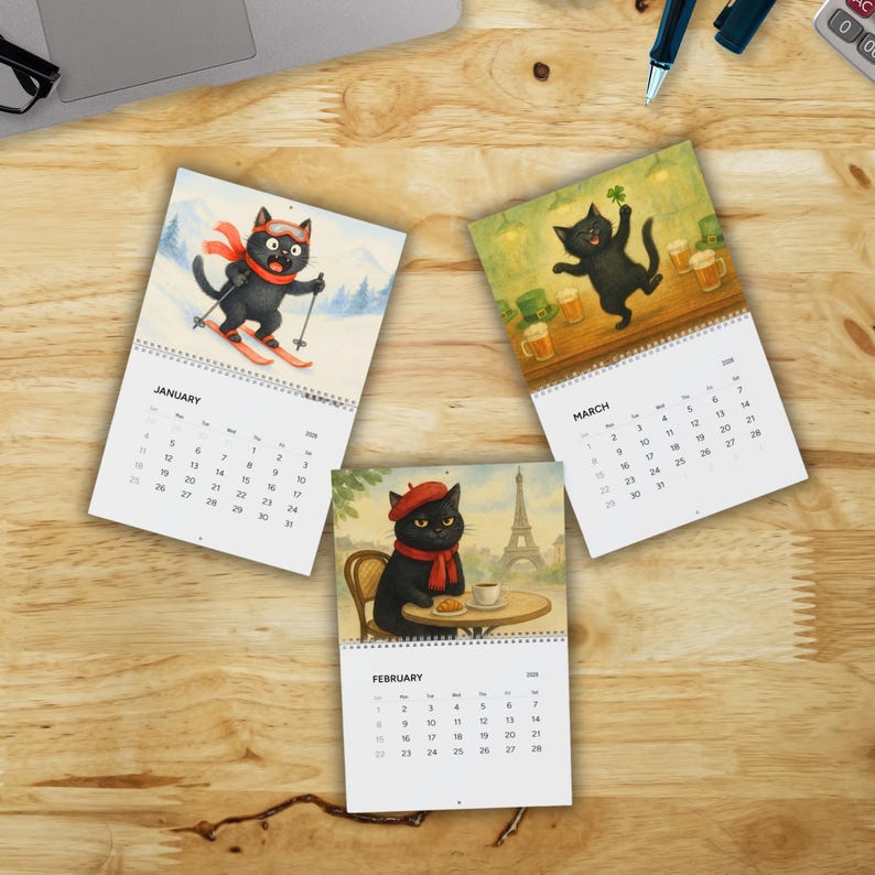 Funny Black Cat Holiday Calendar 2026