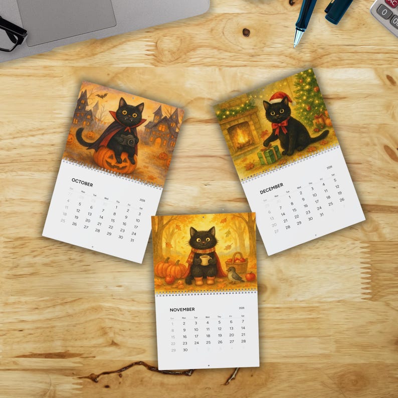 Funny Black Cat Holiday Calendar 2026
